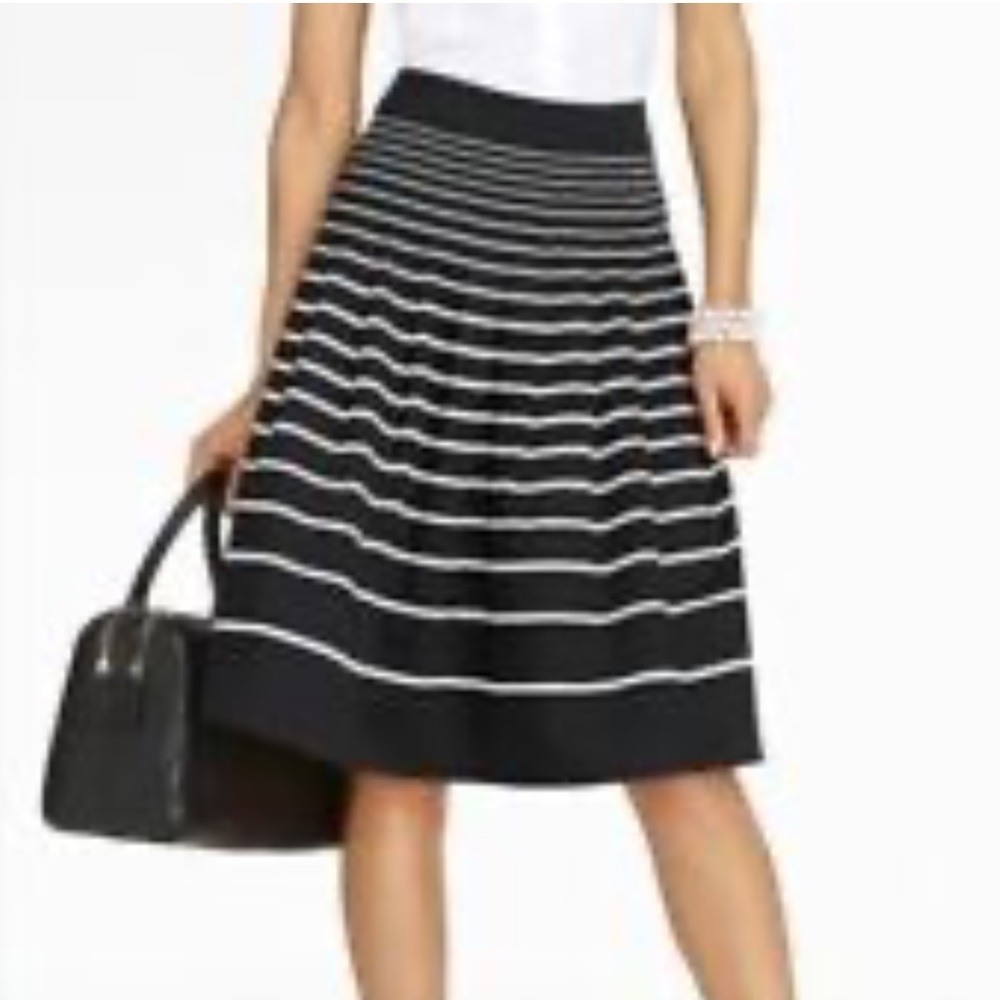 Talbots Petites Black/White Striped Pleated Skirt Petite